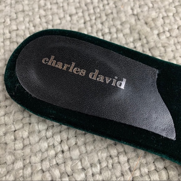 Charles David bow slipper sandals velvet green - Picture 6 of 14